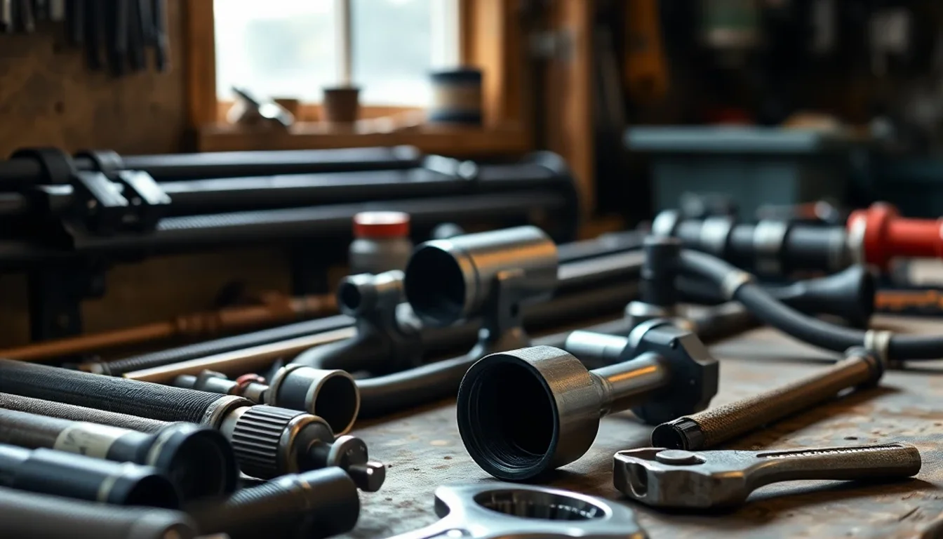 Drainage tools on workshop bench